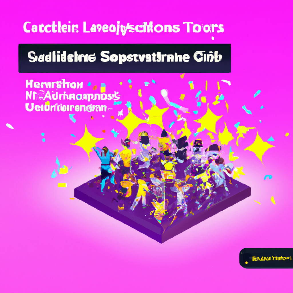 Player avatars celebrating a win with confetti and neon